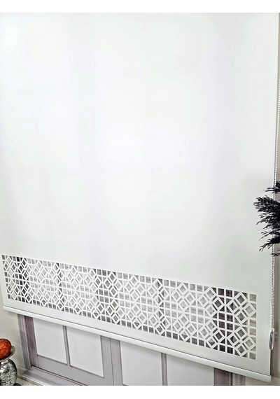Stor Perde Desenli Lazer Kesim Kalın Kumaşlı Ml104 Beyaz
