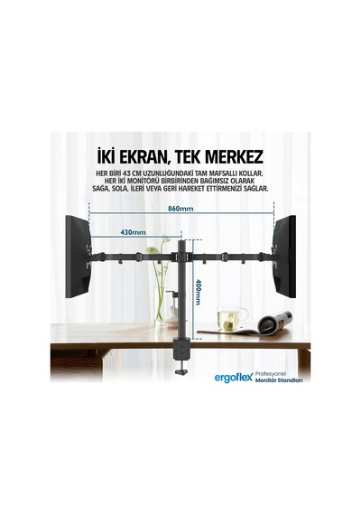 Ef52 Steel Design 2-8 Kg Çift Kol 13-27 Asansörlü Monitör Standı