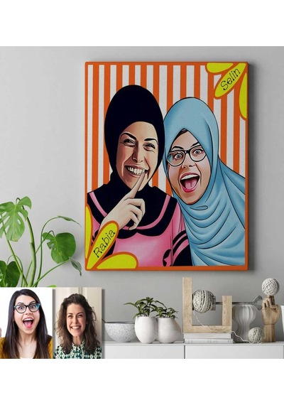 Kişiye Özel Türbanlı Karikatür Kanvas Tablo 50X70 Cm 37773