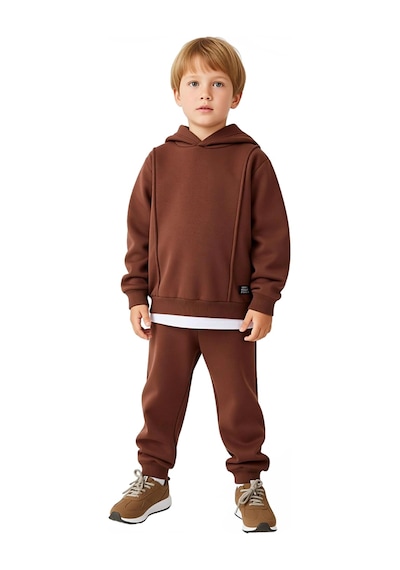 Ersefa Erkek Çocuk İki Parçalı Kapüşonlu Sweatshirt Ve Eşofman Takımı Gü Kahverengi