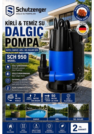 Sch 950w Yüksek Debili Su Tahliye Pompası Dalgıç Motor Gizli Şamandra 50 Yatay Atar
