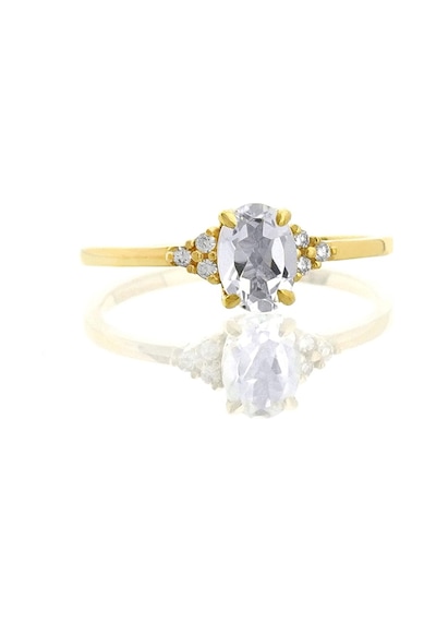 White Topaz Oval Tektaş Pırlanta Yüzük Sarı