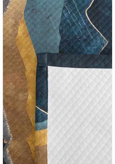 Mavi Geometrik Genç Odası Tek Kişilik Pike Takımı - Antrasit Gold 160x220 Cm Kapitone Yatak Örtüsü Mahmur Kıyı Gölgeliği
