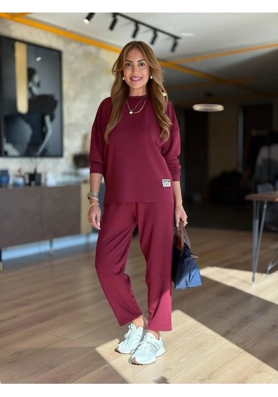 Tua Moda Kadın Uzun Kollu Bisiklet Yaka Viskon Iki Iplik Bluz Ve Pantolon Ikili Takım Bordo Tua Moda Kadın Uzun Kollu Bisiklet Yaka Viskon Iki Iplik Bluz Ve Pantolon Ikili Takım Bordo