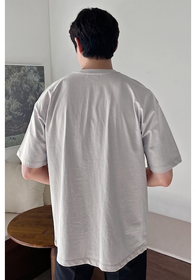 Genius Store Erkek Oversize Tişört Pamuk Kumaş Bisiklet Yaka Rahat Kalıp T-shirt Gri
