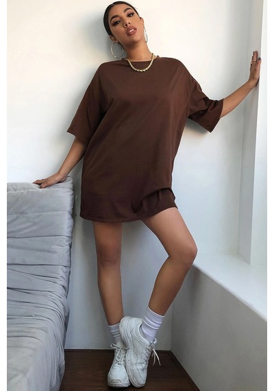Uyguntarz Good Loves You Baskılı Unisex Oversize Tshirt Kahverengi
