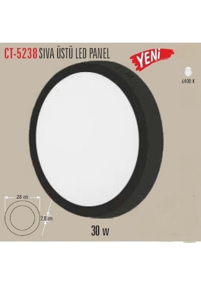 30 Watt Sıva Üstü Yuvarlak Panel Led Armatür Ct-5238 Alüminyum Siyah Kasa Beyaz Işık Diğer