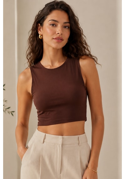 Loule Kadın 4'lü Bisiklet Yaka Kolsuz Crop Top Çok Renkli %92 Pamuk