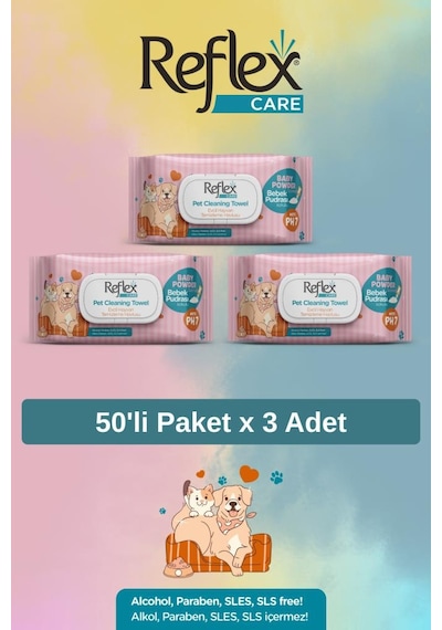 Reflex Care Evcil Hayvanlar İçin Çok Amaçlı Hijyenik Temizleme Mendili 50'li X 3 Adet