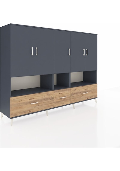 Hyperion Dolap 12 Raflı 3 Çekmeceli 5 Kapaklı 220x44x163 Antrasit Antrasit-antrasit/çam Hyperion Dolap 12 Raflı 3 Çekmeceli 5 Kapaklı 220x44x163 Antrasit Antrasit-antrasit/çam