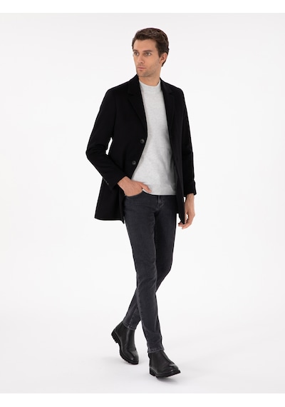 Cacharel Siyah Yün Karışımlı Ex. Slim Fit Palto