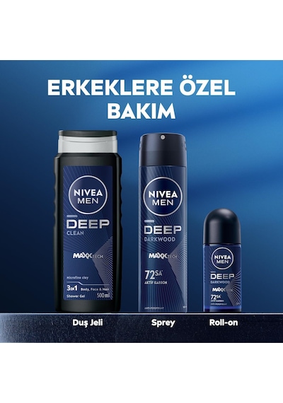 Nıvea Men Erkek Sprey Deodorant Deep Darkwood 150ml, 72 Saat Anti-perspirant Ter Ve Ter Kokusuna Karşı Koruma, Maskül