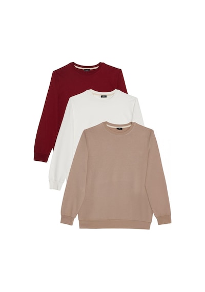 Tudors Erkek 3'lü Taş-beyaz-bordo Relax Fit Rahat Kesim %100 Pamuk 2 İplik Bisiklet Yaka Sweatshirt-42052 Çok Renkli