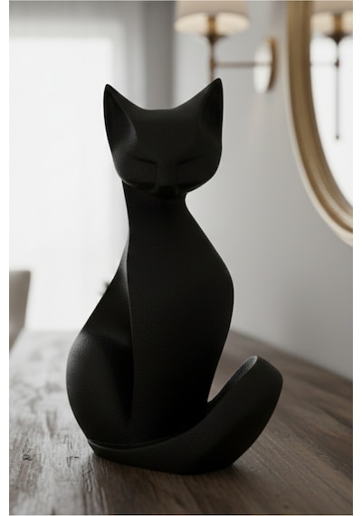 Siyah Kedi Heykel - Minimalist Ve Şık Dekorasyon Objesi