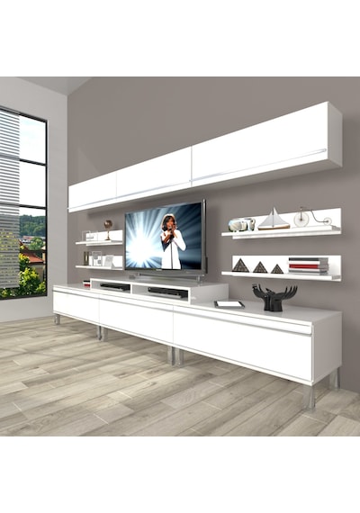 Decoraktiv Ekoflex 8y Mdf Krom Ayaklı Tv Ünitesi Tv Sehpası Beyaz