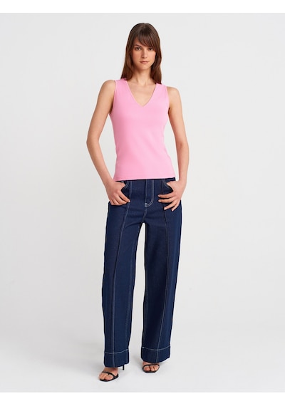 Dilvin 21080 V Yaka Kolsuz Top-pembe Pembe