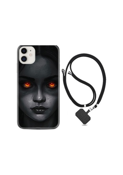 Apple iPhone Uyumlu Iphone 11 Kılıf Resimli Desenli Silikon Boyun Askılı Dark Woman 1887