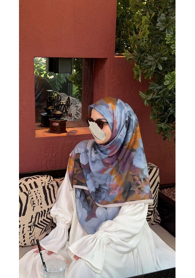 Qalortex Scarf Pamuklu Soft Meva Desen Eşarp-blueberry