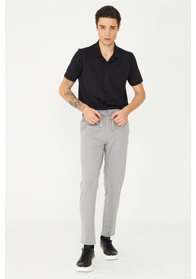 Gri Modern Kesim Bağcıklı Smart Casual Jogger Pantolon Gri