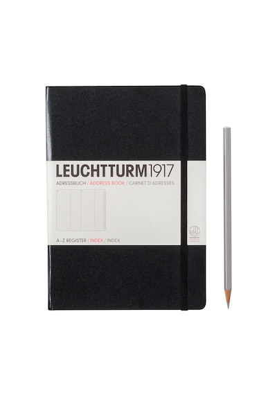 Leuchtturm1917 Adres Defteri, Sert Kapak, 100 Gr. Kağıt, Siyah Kapak, A5