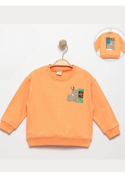 Zekids Erkek Çocuk Cool Rhino Baskılı Pamuklu Sweatshirt-14202 Turuncu