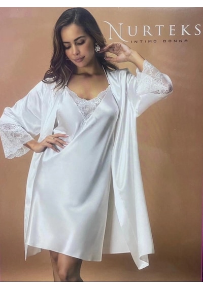 Ang Butik Kadın Nurteks 5336 Bayan Sabahlık Ve Gecelik Takım ekru