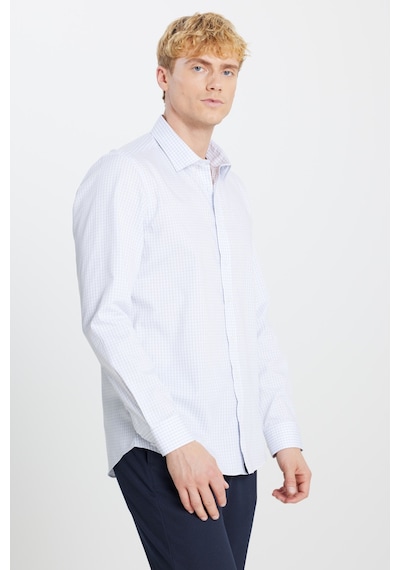 Ac&Co / Altınyıldız Classics Erkek Grı Beyaz Ütü Gerektirmeyen %100 Pamuk Slim Fit Klasik Yaka Gömlek