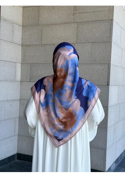 Qalortex Scarf Pamuklu Flora Desen Eşarp-indigo