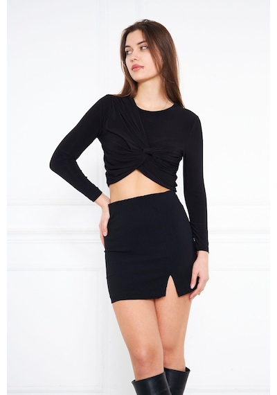 Darlin Moda Siyah Yırtmaçlı Mini Etek Dm2016 Siyah