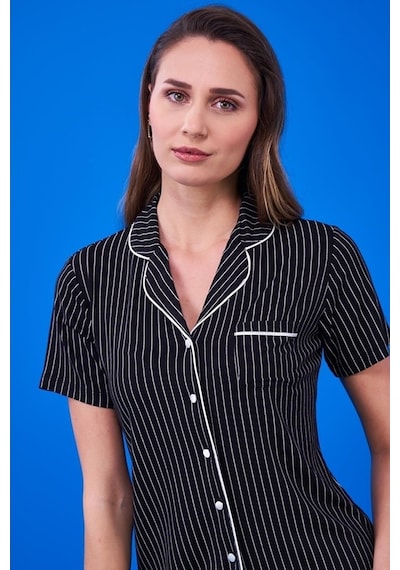 Pjs 23134 Kadın Çizgili Düğmeli Pijama Takım