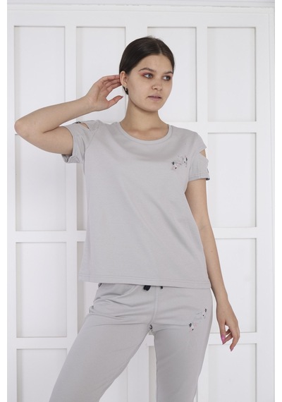 Kadın Spor Gri Alt-Üst T-Shirt Takım-3938 Gri