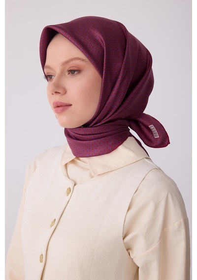 Belli Klasik Desen İpek Twill Eşarp - 2026 İlkbahar-yaz T 4317 Bordo