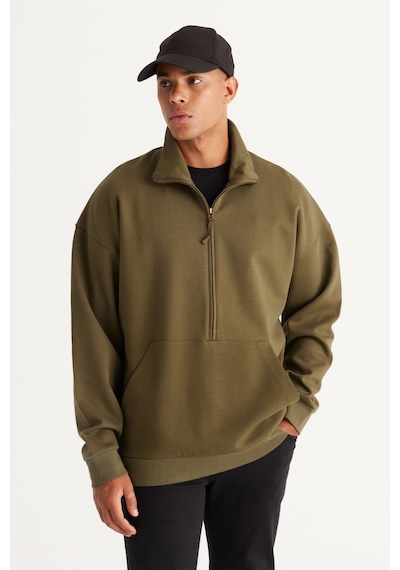 AC&Co / Altınyıldız Classics Erkek Hakı Oversize Bol Kesim Bato Yaka Pamuklu Sweatshirt Haki AC&Co / Altınyıldız Classics Erkek Hakı Oversize Bol Kesim Bato Yaka Pamuklu Sweatshirt Haki