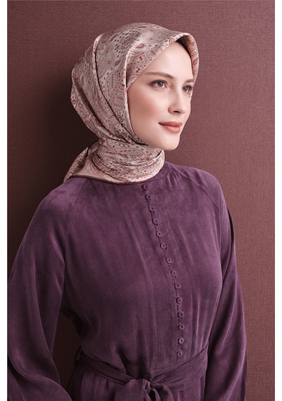 Armine İpek Eşarp 2027 Kış - 9631-02 Ekru Kırmızı Sura