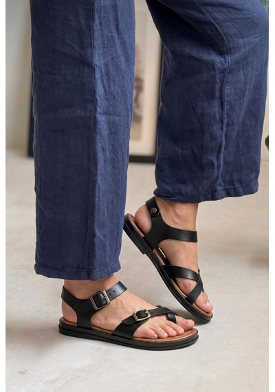 Giamgia Store Kadın Siyah Parmak Arası Düz Sandalet-2407