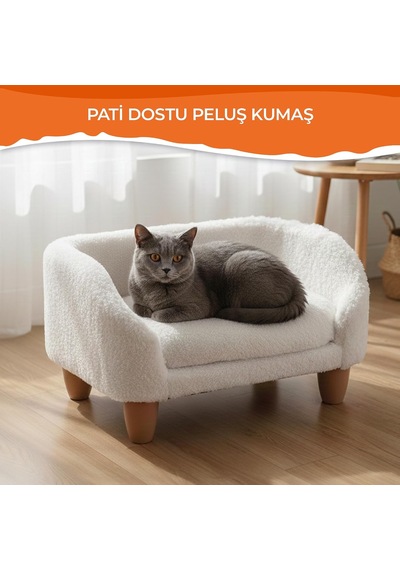 Gobypet Peluş Kedi Koltuğu Yumuşak Kedi Yatağı Köpek Koltuğu Beyaz, Standart
