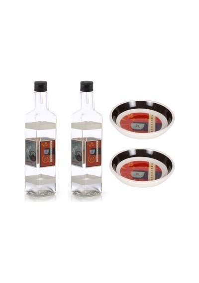 Çin Kase Yağdanlık Tabak Set,2 Adet Yağ Şişesi 2 Adet Mını Tabak Çok Renkli