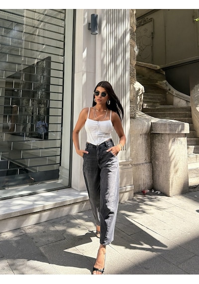 Out Of Standart Kadın Barrel Leg Normal Bel Düz Paça Jean Pantolon Siyah