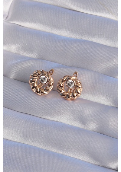 Xuping Rose Renk Oval Zirkon Taşlı Burgu Model Küpe - Çok Renkli