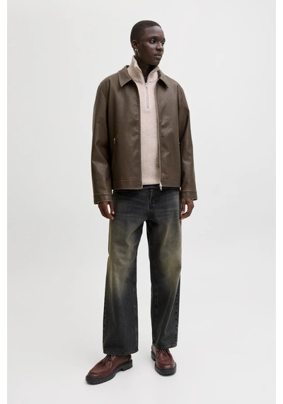 Jack & Jones Erkek Jjecasablanca Deri Ceket 12278839 Kahverengi Kahverengi