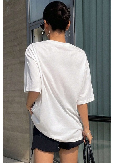 Uyguntarz Unisex Active Baskılı Oversize Tshirt Beyaz