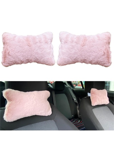 Yumuşak Peluşlu Ortopedik Araba Seyahat Boyun Yastığı 2'li Pudra Pembe