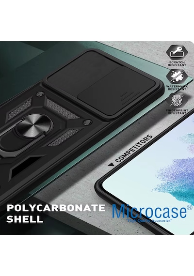 Microcase Xiaomi Redmi Note 15 Pro Plus Qubec Serisi Kamera Kapaklı Yüzük Standlı Kılıf-al5117 Siyah