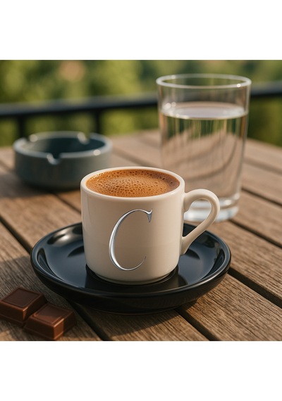 Türk Kahvesi Fincanı Siyah Altlık Harf, Espresso Fincanı Siyah Altlık Harf Siyah5