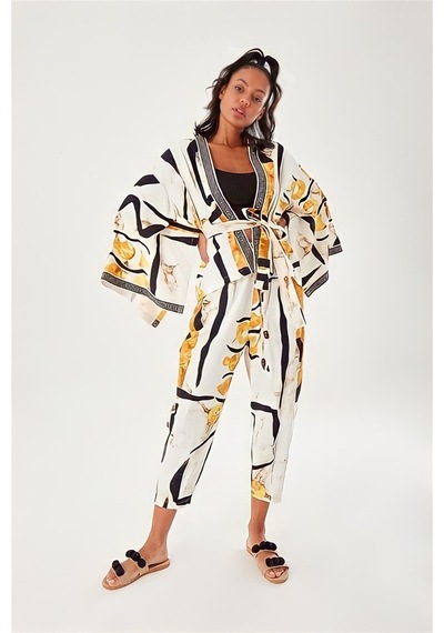 Batik Desenli Kimono Ekru