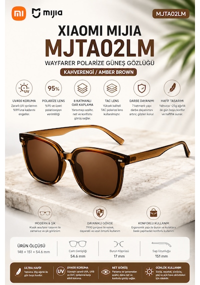 Mijia Wayfarer Polarize 8 Katmanlı Oar Kaplama Unisex Güneş Gözlüğü Tac Lens Kahverengi Mjta02lm