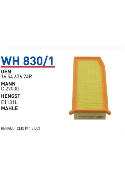 Wh830/1 Oem 165467674R Renault Clio IV 1,5 Dci Hava Filtre