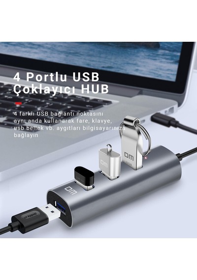 Dm Chb010 Type-c To Usb 3.0 4 Portlu Alüminyum Hub Çoklayıcı