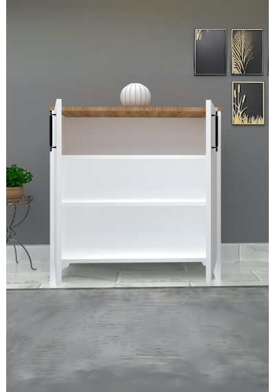 %100 Mdf 2 Kapaklı Küp Üstü Desenli Ayakkabılık Beyaz