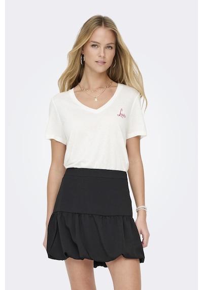 Only Onlnew Belle S/s Love V-neck Top Box Jrs Beyaz